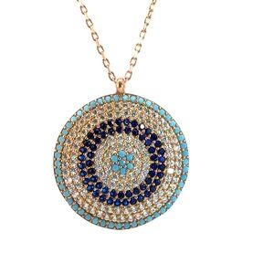 Silver Round Evil Eye Pendant Necklace